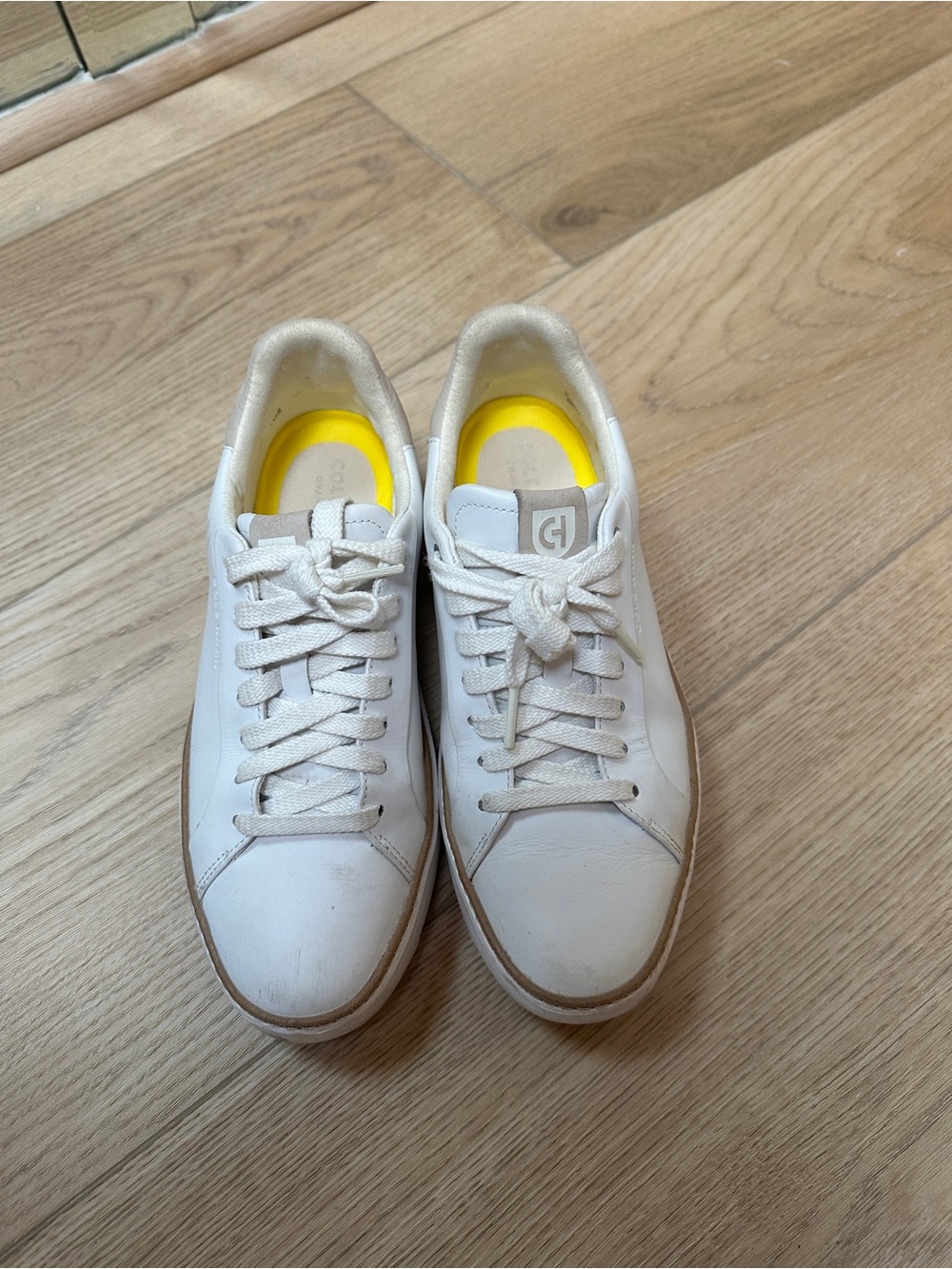 Cole Haan White Leather Sneakers with Yellow Insole